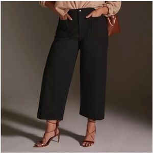 Anthropologie Maeve Colette Black Ponte Stretch Knit Wide Leg Cropped Pants-28